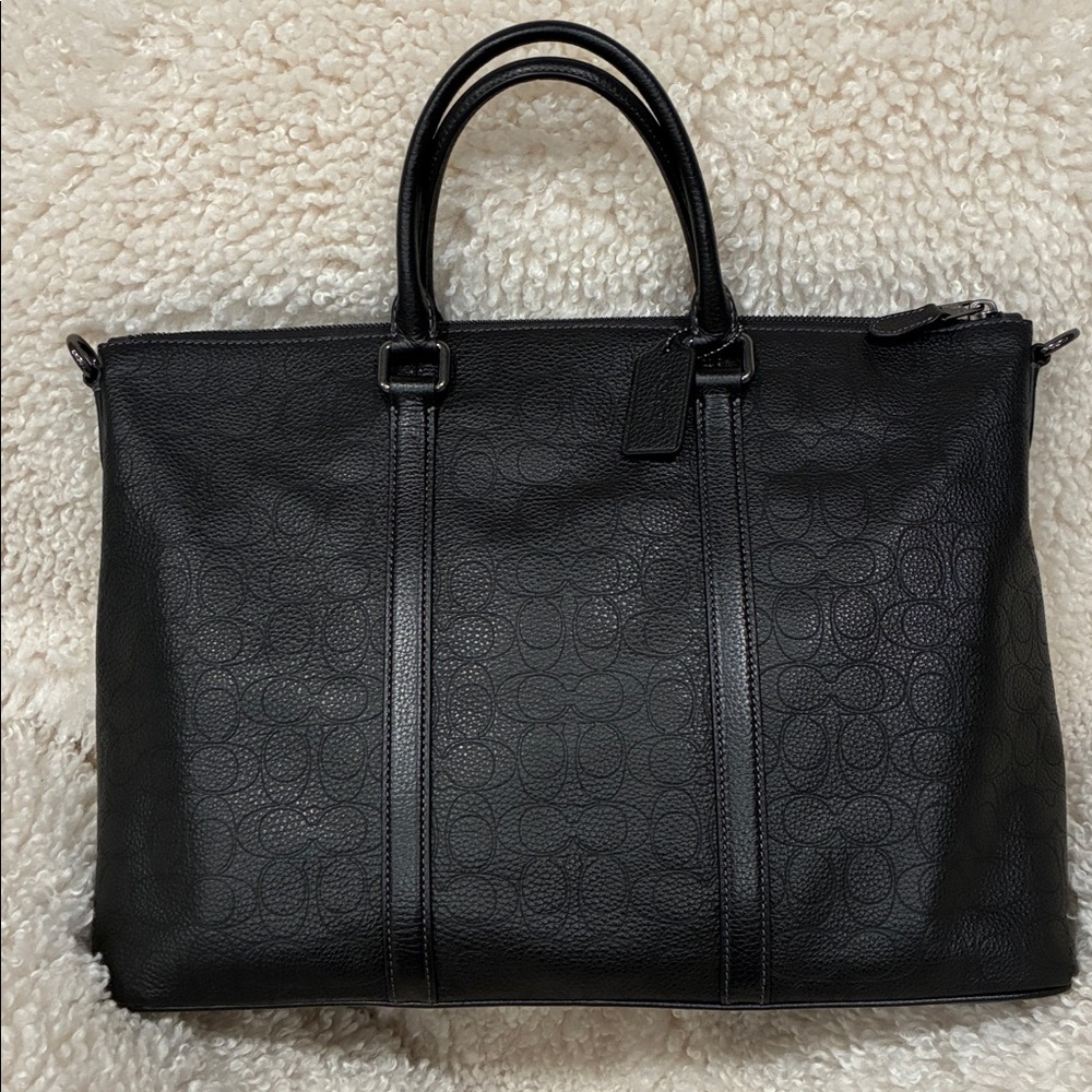 Coach Black Caleb Work Bag In Signature Leather with crossbody
